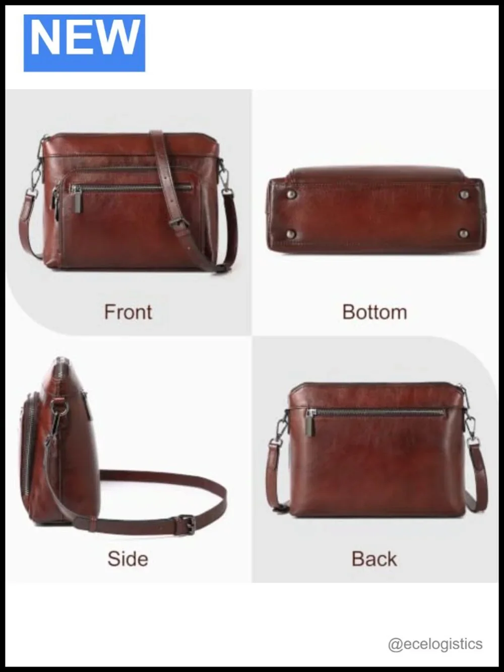 Genuine Leather Crossbody Bag RFID Blocking Pockets Adjustable Straps